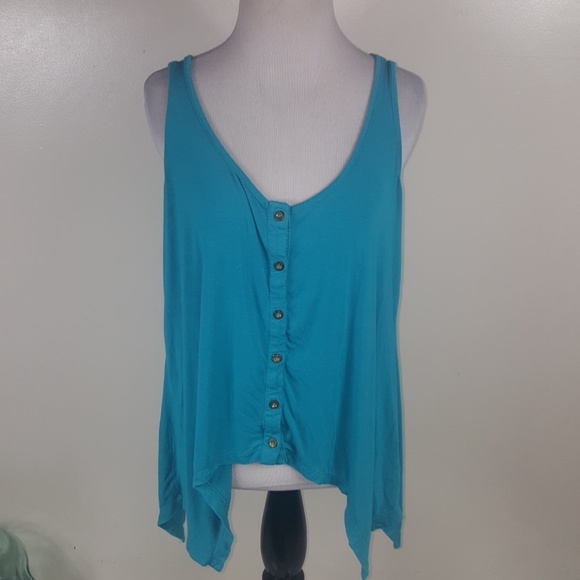 Y2K 2000’s Turquoise Bebe Loose asymmetrical Flowy Tank Top Small / Medium - Picture 2 of 6